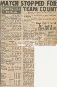 Newspaper clipping, Match stopped for team count and Panton Hill Details, Diamond Valley News, c.1970, 1970c
