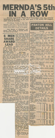 Newspaper clipping, Mernda's 5th in a row and Panton Hill Details, Diamond Valley News, c.1970, 1970c