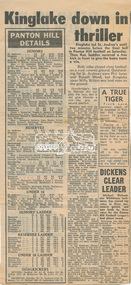 Newspaper clipping, Kinglake down in thriller and Panton Hill Details, Diamond Valley News, c.1970, 1970c