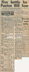 Newspaper clipping, Five battle for Panton Hill four and Panton Hill Details, Diamond Valley News, c.1970, 1970c