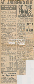 Newspaper clipping, St. Andrews out of the finals and Panton Hill Details, c.1970, 1970c