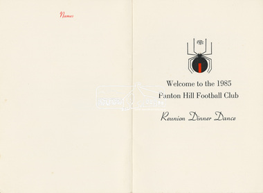 Souvenir Booklet, Welcome to the 1985 Panton Hill Football Club, Reunion Dinner Dance, 1985