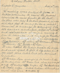 Minute Book, Correspondence, annual reports, etc inserted loose into Eltham Public Hall Ladies Committee Minute Book, 16 March 1939 to 14 March 1940, 1937-1941