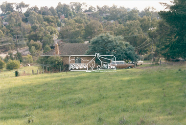 Photograph, View from back fence on to Eucalyptus Road. Pitt Street Reserve to the right, 18 Pitt Street, Eltham, c.1985, 1985c