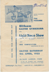 Souvenir Program, Free Program; Eltham Easter Gymkhana and Light Horse Show also Dog Competition, Easter Saturday 9th April, 1955 at Eltham (Lower) Park, 1955