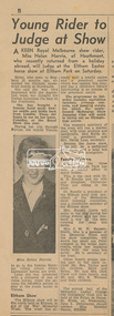 Newspaper clipping, Young Rider to Judge at Show, The Age, Wednesday, April 17, 1957, p8, 1957