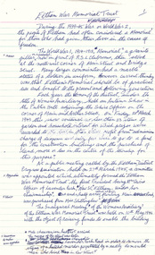 Document, Peter Bassett-Smith, Brief history of the Eltham War Memorial Trust and Women's Auxiliary, Peter Bassett-Smith, 1987, 1987
