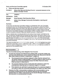 Document, PS.038/14 Eltham War Memorial Building Precinct - proposed extension to the Eltham Cenotaph Terrace; Policy and Services reports, Policy and Services Committee Agenda, Nillumbik Shire Council, 14 October 2014, pp2-8, 2012