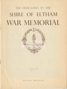 Souvenir Program, Official Brochure: The Dedication to the Shire of Eltham War Memorial, Kangaroo Ground, 16 November 1951, 1951