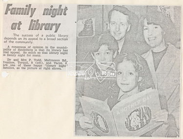 Newspaper Clipping, Family night at the library, The Heidelberger, Wednesday, November 25, 1970