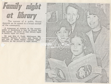 Newspaper Clipping, Family night at the library, The Heidelberger, Wednesday, November 25, 1970, 1970