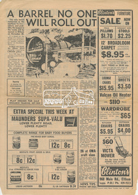 Newspaper clipping, A barrel no one will roll out, Diamond Valley News, Tuesday, September 3, 1968, p3, 1968