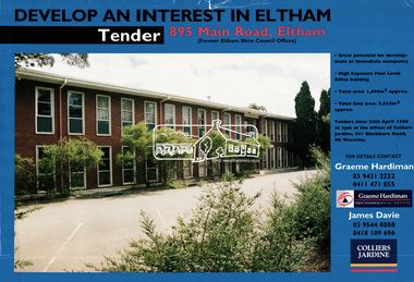 Document, Tender Documents for purchase of Former Eltham Shire Offices 895 Main Road, Eltham, April 1996, 1996