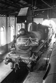 Photograph, Steam locomotive D3-640 in the Locomotive Shed, Echuca Railway Station, 1962, 1962