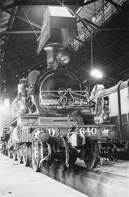 Photograph, Steam locomotive D3-640 in the Locomotive Shed, Echuca Railway Station, 1962