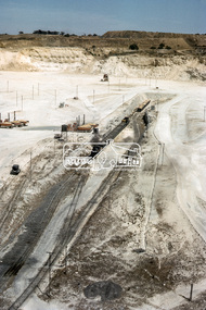 Photograph, Garratt locomotive in the limestone quarry, viewed from top edge, Fyansford Cement Works Railway, November 1962, 1962