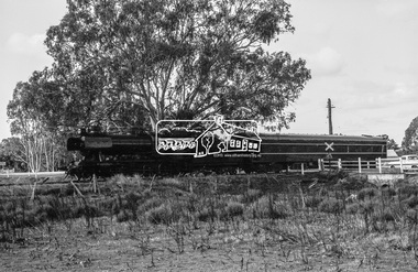 Photograph, Steam locomotive J-521 with the Royal Train on the Wharf Spur line during a visit to Echuca by the new Governor of Victoria, His Excellency Sir Rohan Delacombe, c.May 1963