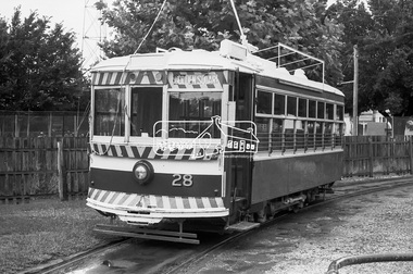 Photograph, Golden Square route Bendigo Tramways No. 28 parked, possibly near the Arnold Street Tram Depot, Bendigo, January 1972, Jan 1972