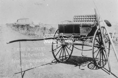 Photograph, Albert Jones, Latest in Jinkers; W.J. Everett's Patent Interchangeable Shafts Pole Attachment