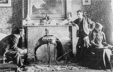 Photograph, Interior of Saxam, Greensborough, 1896. Seated are Mr and Mrs Kaye. Standing is William Stanton