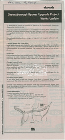 News Clipping, Advertisiing; Greensborough Bypass Upgrade Project Works Update, VicRoads, Diamond Valley Leader, 15 December 2004, 2004