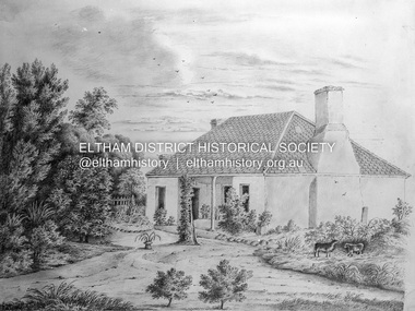 Negative - Photograph, Charles Bertie, Sketch; Sweeney's Cottage, Culla Hill, Eltham (n.d.), c.1905