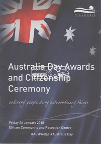 Souvenir Program, Australia Day Awards and Citizenship Ceremony, Nillumbik Shire Council, Eltham Community and Reception Centre, 26 January 2018, 2018