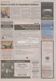 News Clipping, Advertisement: Changes to traffic conditions on Metropolitan Ring Road and Greensborough Bypass; Vic Roads, Diamond Valley Leader, 3 August 2005, p25, 2005