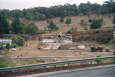 Negative - Photograph, View from Main Road, Research towards Maroondah Aqueduct Trail showing mudbrick manufacture, Research Industrial Estate, 1991