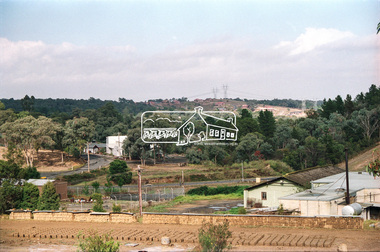 Negative - Photograph, View towards Main Road, Research from Maroondah Aqueduct Trail showing mudbrick manufacture, Research Industrial Estate, 1991