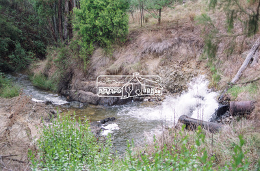 Negative - Photograph, Outlet from Maroondah Aqueduct to Stony Creek, Kangaroo Ground, 1991