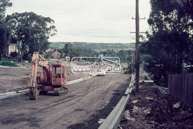 Slide, Looking southwest along Main Road, Lower Plenty near No. 167 during road widening works, 20 July 1970, 1970