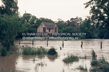 Slide, Floodwater near the Skipper house at Main Road and Dalton Street, Eltham, November 1971, 1971