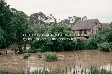 Slide, Floodwater near the Skipper house at Main Road and Dalton Street, Eltham, November 1971, 1971