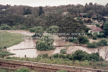 Slide, Footbridge at Greensborough submerged under floodwater, November 1971, 1971
