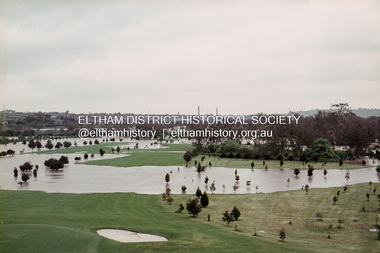 Slide, Floodwater, southwest from Clubhouse of Rosanna Golf Club, Lower Plenty, November 1971, 1971