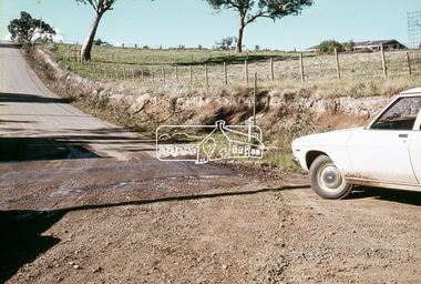 Slide, In front of Martin property drive on Bonds Road looking east up Montpelier Drive, Lower Plenty, 18 July 1972, 1972