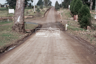 Slide, Looking south, post drainage repairs on Bonds Road near Martin property and Montpelier Drive, Lower Plenty, c.July 1972, 1972