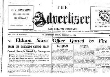 Folder, Eltham Shire Office Fire, 1934