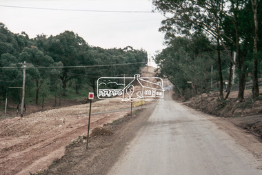 Slide, Looking north along Bolton Street to intersection with Cressy Street on left and Thornton Street on right, Eltham, 18 July 1972, 1972