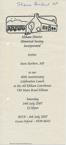 Folder, Eltham District Historical Society's 40th anniversary, 2007