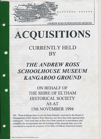 Folder, Acquisitions held by Andrew Ross Museum on behalf of EDHS, 1994