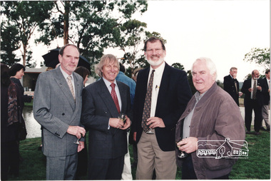 Photograph, L-R: Architect Ian Jelbart, Nillumbik Shire President Robert Marshall, Nillumbik Cr. John Graves and Architect Graeme Gunn at the launch of the Kinloch Gardens development, 93 Arthur Street, Eltham, April 1998