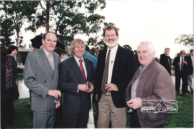 Photograph, L-R: Architect Ian Jelbart, Nillumbik Shire President Robert Marshall, Nillumbik Cr. John Graves and Architect Graeme Gunn at the launch of the Kinloch Gardens development, 93 Arthur Street, Eltham, April 1998, April 1998