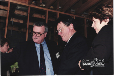Photograph, Tom Higginbottom (left) at the launch of the Kinloch Gardens development, 93 Arthur Street, Eltham, April 1998