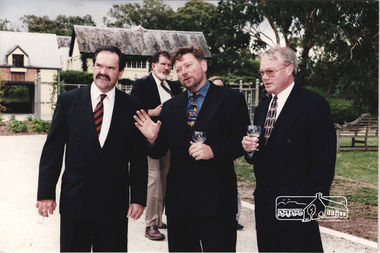 Photograph, In front of the Barn at the launch of the Kinloch Gardens development, 93 Arthur Street, Eltham, April 1998, Cr. John Graves at rear, April 1998