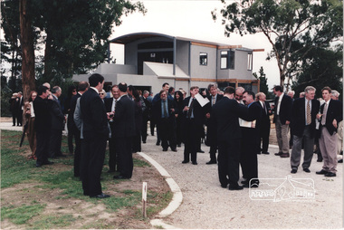 Photograph, Sigmund Jorgensen in centre middle at the launch of the Kinloch Gardens development, 93 Arthur Street, Eltham, April 1998