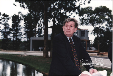 Photograph, Standing L-R: Planning Minister Rob Maclellan, Nillumbik Shire President Robert Marshall, Architect Graeme Gunn and owner and Architect Ian Jelbart at the launch of the Kinloch Gardens development, 93 Arthur Street, Eltham, April 1998, April 1998