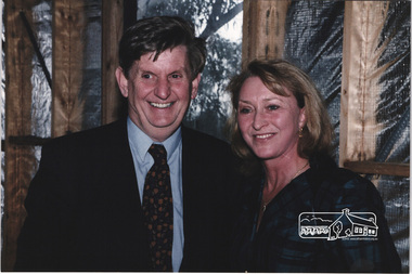 Photograph, Planning Minister Rob Maclellan with unknown woman at the launch of the Kinloch Gardens development, Eltham, April 1998
