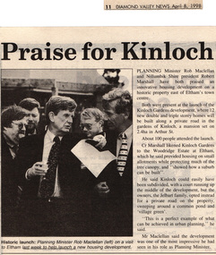 Drawing - Newspaper clipping, Praise for Kinloch, Diamond Valley News, April 8, 1998, p11, April 1998